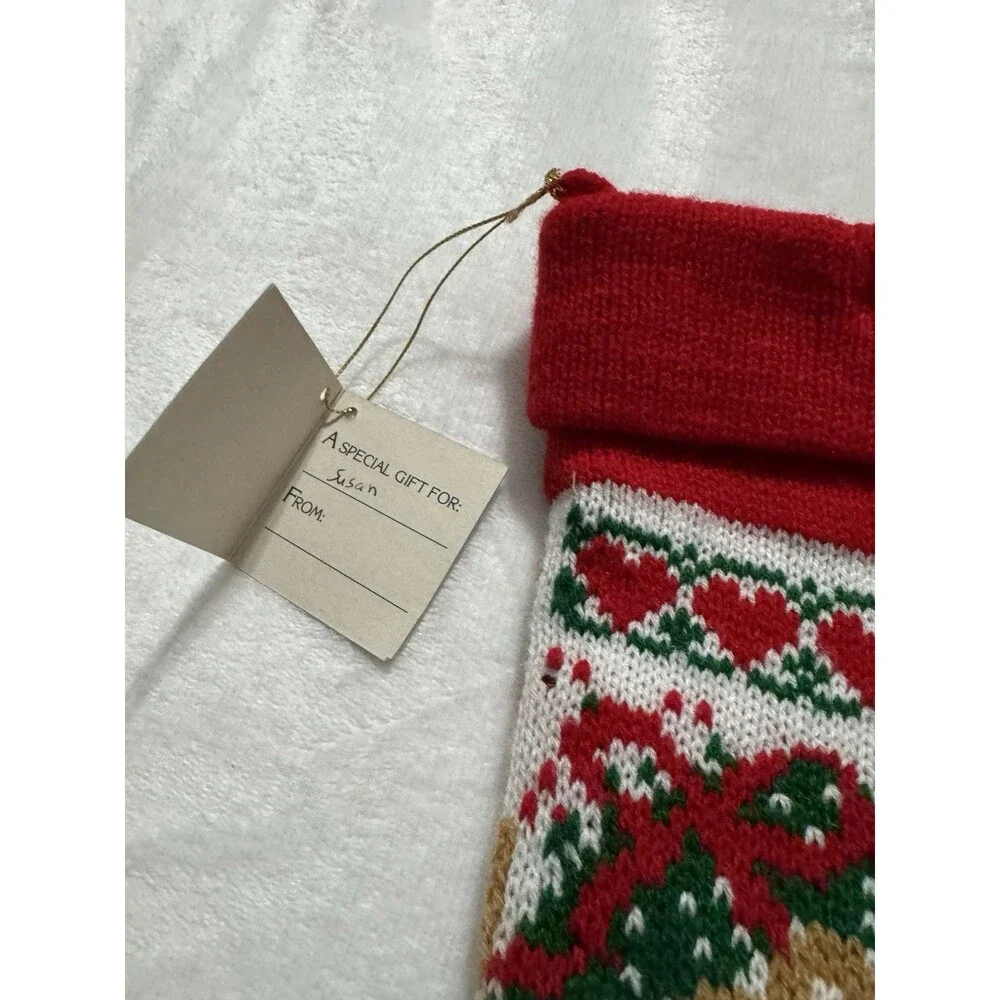 Gibson Teddy Hugglesbie Christmas Stocking Knit Teddy Bear Vintage